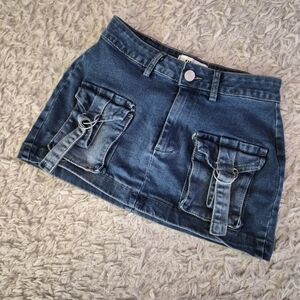 ☆5/$15☆Denim Cargo Mini Skirt | Size 1 (Fits 0–00) | Utility Pockets